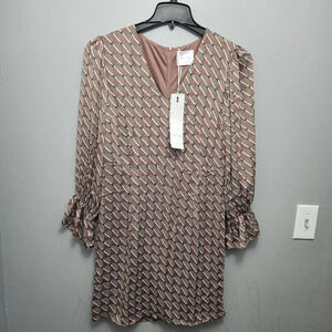 Anonyme designers women's mini dress size  S long sleeve brown and blue